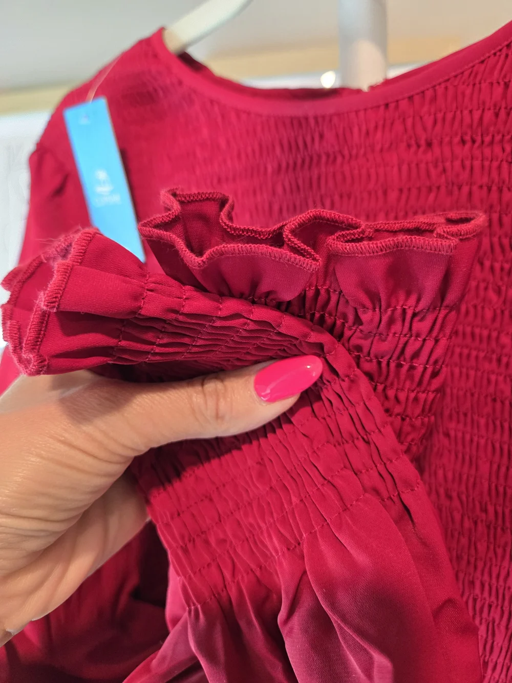 Cupshe Red Long-Sleeve Smocked Tiered Dress